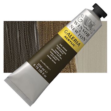 Open in modal - Winsor & Newton Galeria Flow Acrylic - Raw Umber, 200 ml tube and swatch