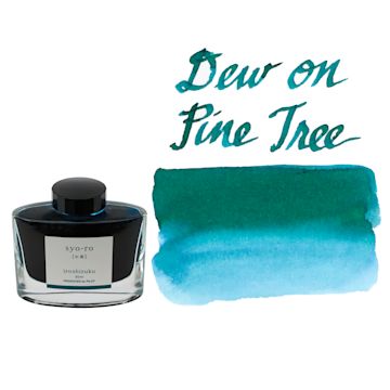 Open in modal - Pilot Iroshizuku Fountain Pen Ink - Dew On Pine Tree (Syo-ro), swatch and bottle