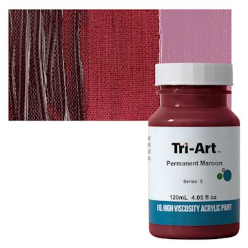 Open in modal - Tri-Art High Viscosity Artist Acrylic - Permanent Maroon, 120 ml jar and swatch