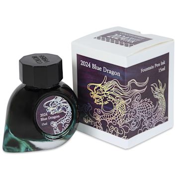 Open in modal - Colorverse Blue Dragon Fountain Pen Ink - Blue Standard, 15 ml, jar next to packaging box