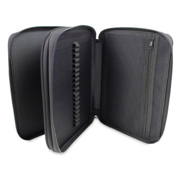 Zippered Marker Storage Case - Open showing divided compartments