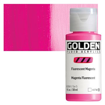 Open in modal - Golden Fluid Acrylic - Fluorescent Magenta, 1 oz bottle and swatch