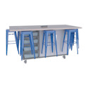 CEF Ed8 Work Table with Stools - Royal Blue, Folkstone Hex, 36"H