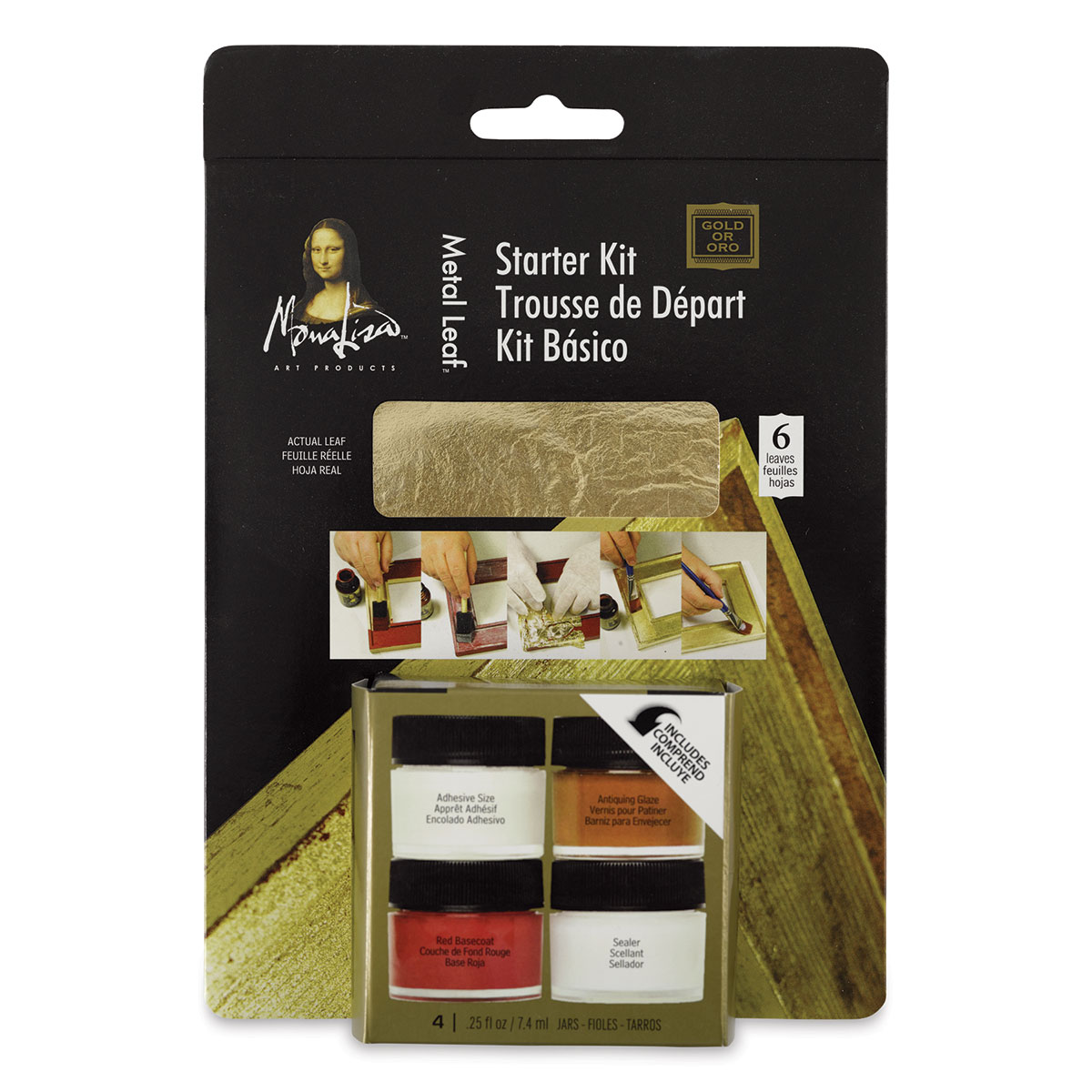 Mona Lisa Gold Leaf Starter Kit, 4-Pieces Plus Gold Leaf Sheet