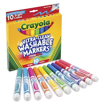 Open in modal - Crayola Ultra-Clean Washable Marker Set - Bright Colors, Broad Tip, Set of 10