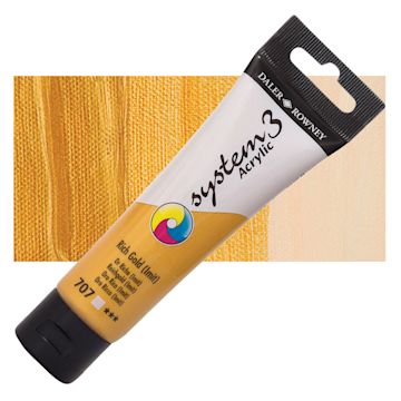 Open in modal - Daler-Rowney System3 Acrylic - Rich Gold Hue, 59 ml tube and swatch