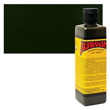 Open in modal - Alpha6 Alphanamel Lettering Enamel - Dark Olive, 236.6 ml - Bottle and Swatch