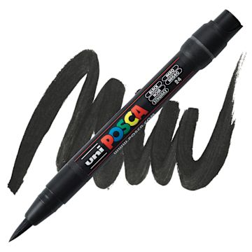 Open in modal - Posca Paint Marker - Black, Brush Tip - marker and swatch