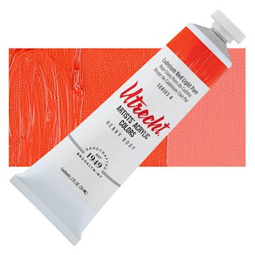 Open in modal - Utrecht Artists' Acrylic Paint - Cadmium Red Light Pure, 2 oz tube and swatch