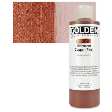 Open in modal - Golden Fluid Acrylic - Iridescent Copper (Fine), 8 oz  bottle and swatch