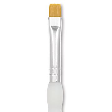 Open in modal - Royal & Langnickel Soft Grip Golden Taklon Brush - Short Shader, Short Handle, Size 8, close-up