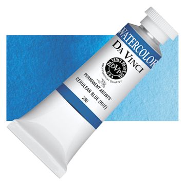 Open in modal - Da Vinci Artists' Permanent Watercolor - Cerulean Blue Hue, 37 ml tube and swatch