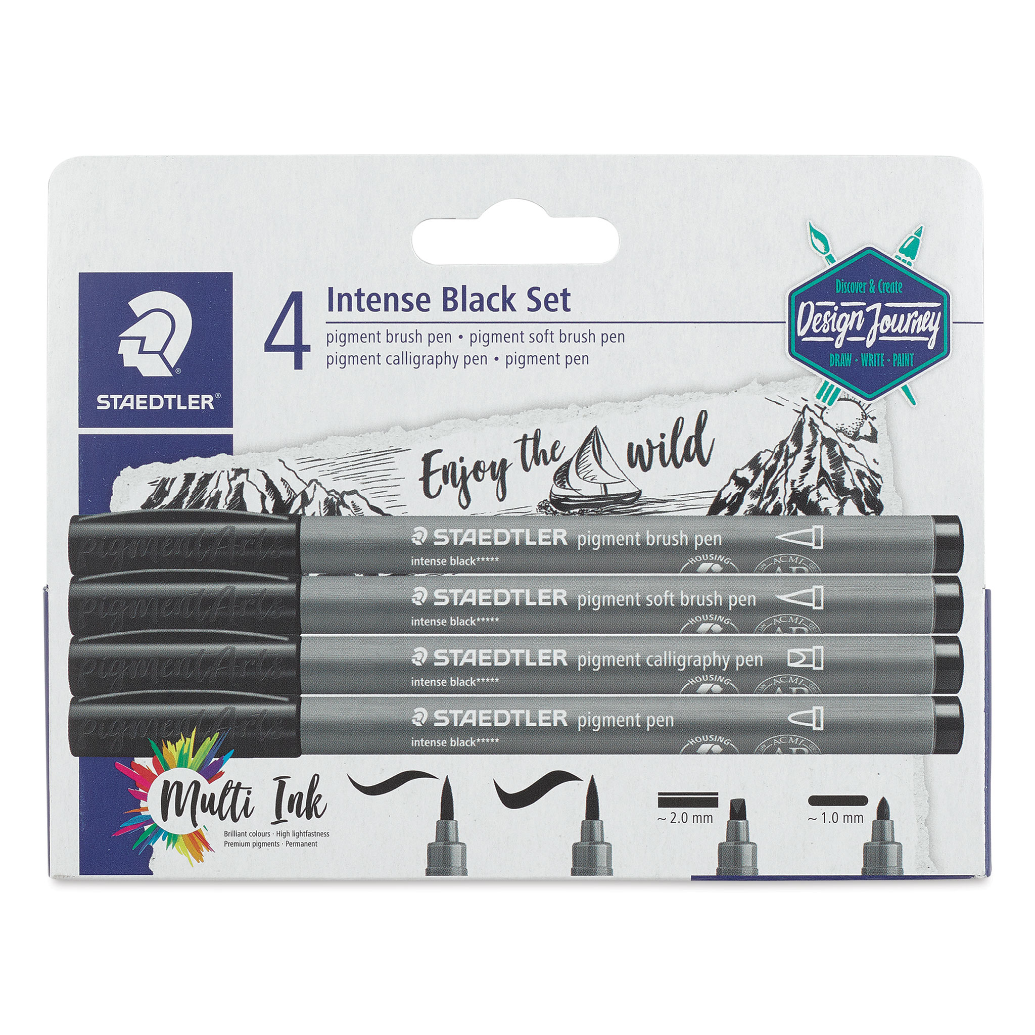 Staedtler Pigment Arts Pens - Intense Black, Assorted Tip, Set of 4