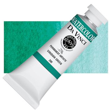 Open in modal - Da Vinci Artists' Permanent Watercolor - Viridian Green (CL), 37 ml tube and swatch