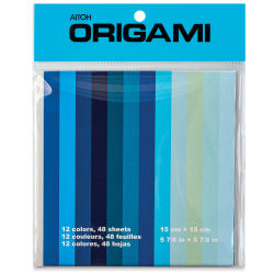 Aitoh Shades of Origami Paper - Blue, 5-7/8" x 5-7/8", 48 Sheets (Front of packaging)