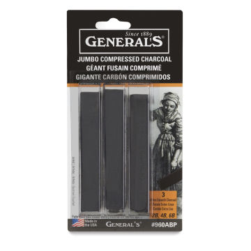 General Pencil Jumbo Compressed Charcoal Set, 3-Sticks