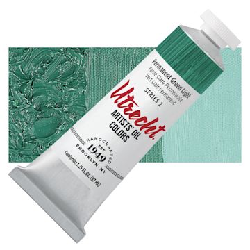 Open in modal - Utrecht Artists' Oil Paint - Permanent Green Light, 37 ml tube and swatch