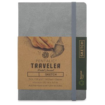 Open in modal - Pentalic Recycled Traveler's Sketchbook - 5-7/8" x 4-1/8", Metallic Silver