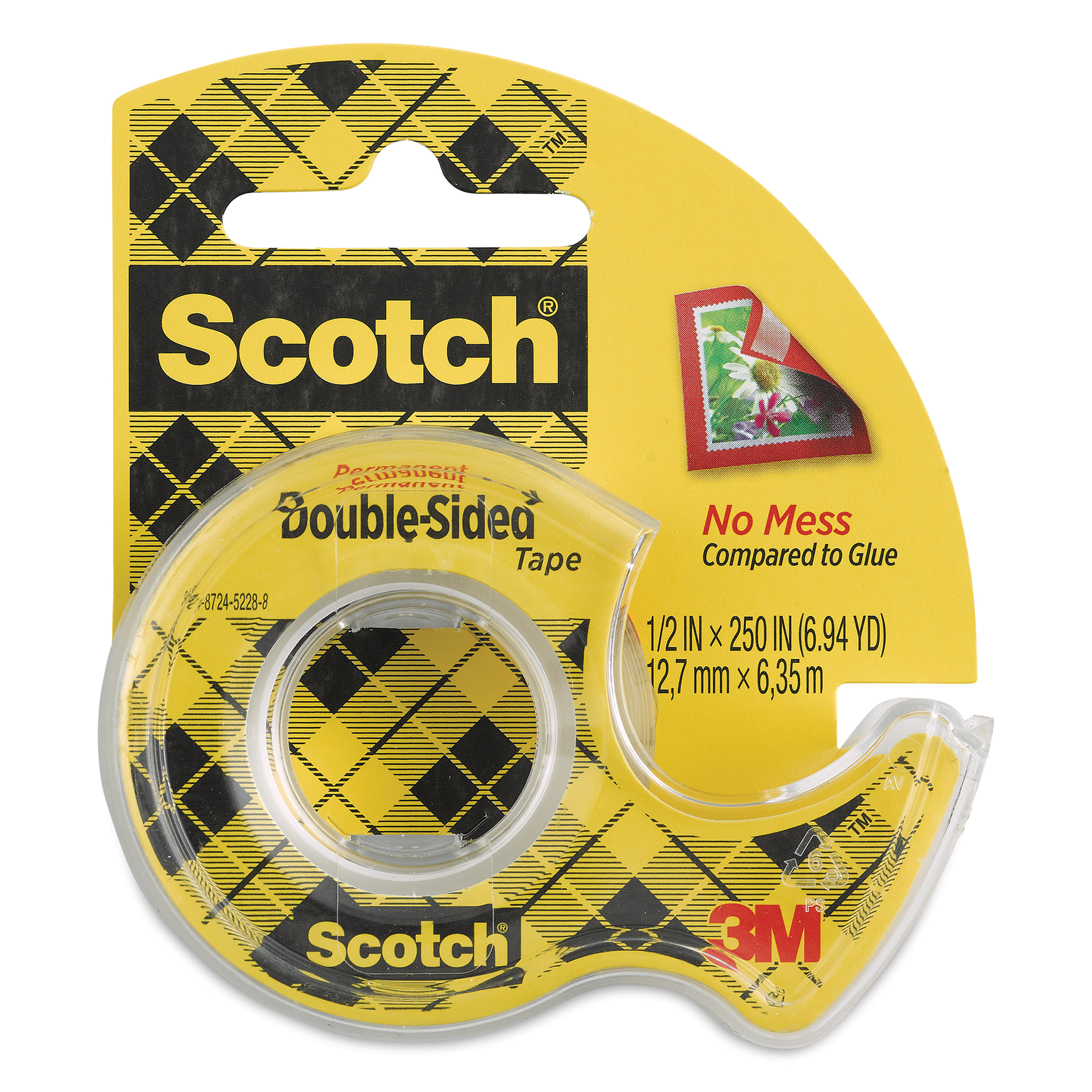 Scotch Permanent Double Sided Tape with Dispenser, 1/2 x 250, 3