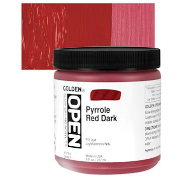 Open in modal - Golden Open Acrylic - Pyrrole Red Dark, 8 oz Jar and swatch