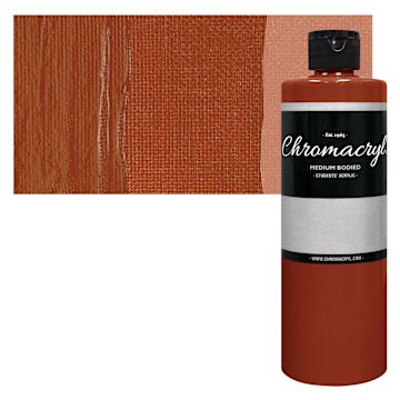 Open in modal - Chromacryl Students' Acrylic - Burnt Sienna, 16 oz bottle and swatch