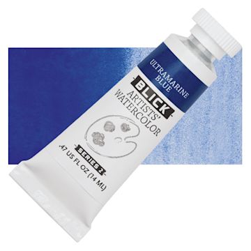 Open in modal - Blick Artists' Watercolor - Ultramarine Blue, 14 ml tube and swatch