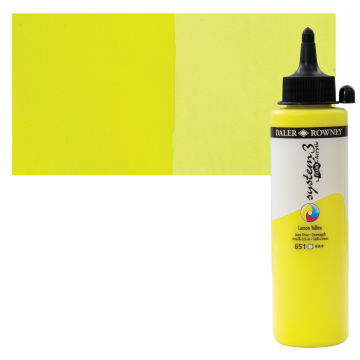 Daler-Rowney System3 Fluid Acrylics - Lemon Yellow, 250 ml bottle with swatch