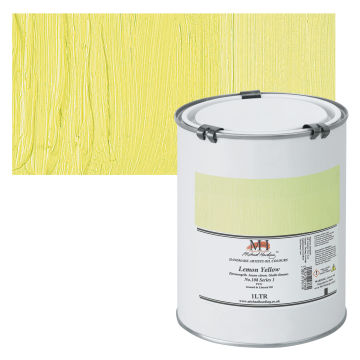 Michael Harding Artists Oil Color - Lemon Yellow, 1 Liter swatch and can