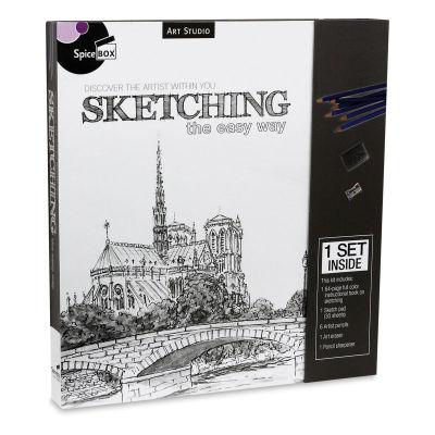 SpiceBox Art Studio Sketching Kit (Front of packaging, Angled)