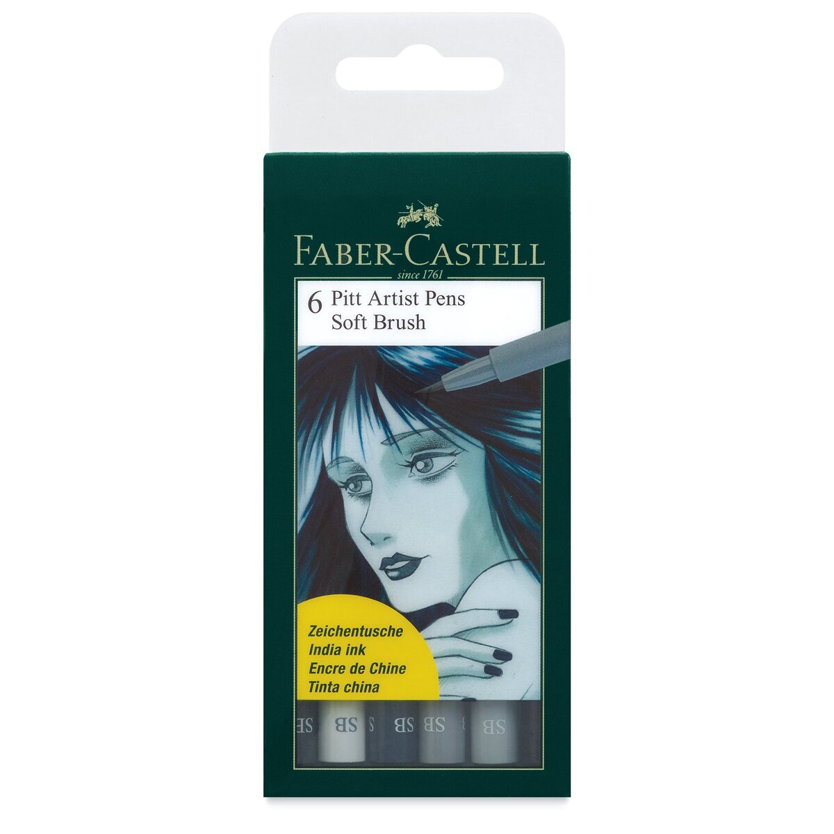 Faber-Castell Pitt Artist Pen Set - Shades of Grey, Set of 6, Soft Brush Nib