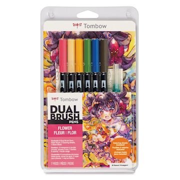 Open in modal - Tombow Dual Brush Manga Illustration Pens - Flower, Kit of 10, front of the packaging