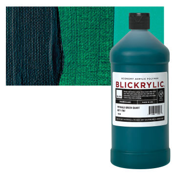 Blickrylic Student Acrylics - Phthalo Green, Quart bottle and swatch