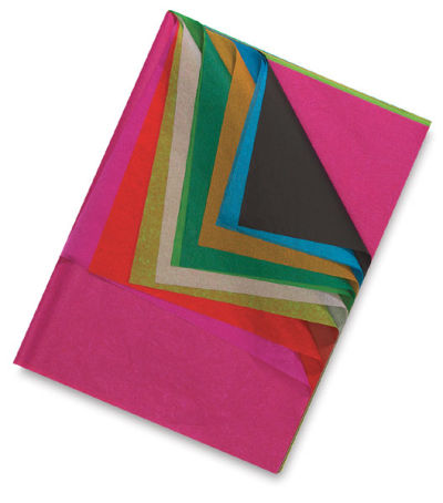 Bleeding Art Tissue - Top view of 24 Sheet package with corners folded back showing color range
