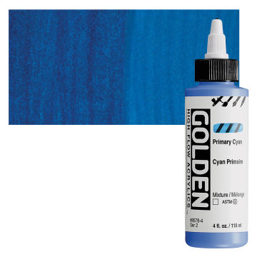 Golden High Flow Acrylics - Primary Cyan, 4 oz bottle with swatch
