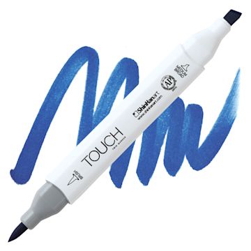 Open in modal - ShinHan Touch Twin Brush Marker - Brilliant Blue PB74 marker and swatch