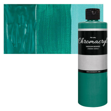 Chromacryl Students' Acrylics - Turquoise, 16 oz bottle and swatch
