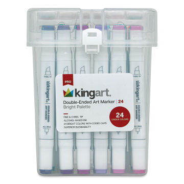 Kingart Pro Double-Ended Art Alcohol Markers - Bright, Set of 24