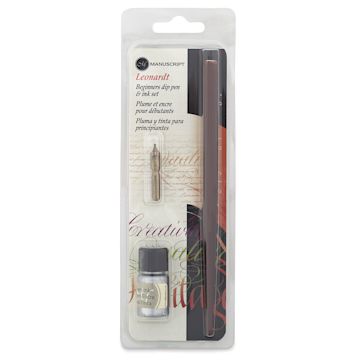 Open in modal - Manuscript Leonardt Beginners Dip Pen Sets - Front of blister package of Dip Pen and Silver Ink