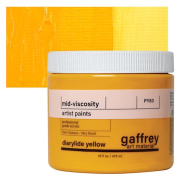 Open in modal - Gaffrey Art Material Standard Body Acrylic Paint - Diarylide Yellow, 473 ml jar and swatch