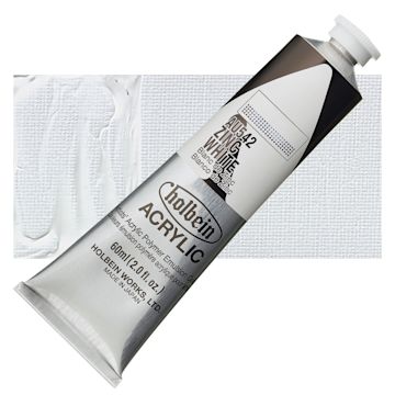 Open in modal - Holbein Heavy Body Artist Acrylic Paint - Zinc White, 60 ml tube and swatch