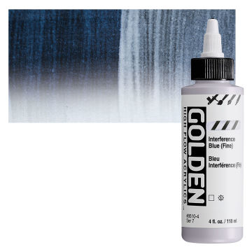 Golden High Flow Acrylics - Interference Blue (Fine), 4 oz bottle with swatch