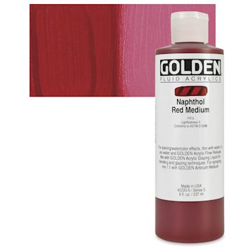 Open in modal - Golden Fluid Acrylic - Naphthol Red Medium, 8 oz bottle and swatch