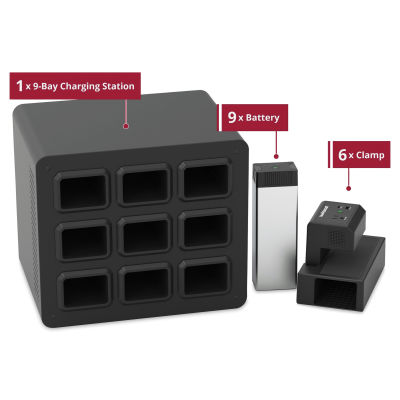 KwikBoost EdgePower Desktop Charging Station System - Heavy Use Set, components laid out. 