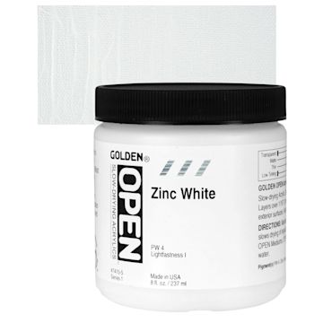 Open in modal - Golden Open Acrylic - Zinc White, 8 oz Jar and swatch
