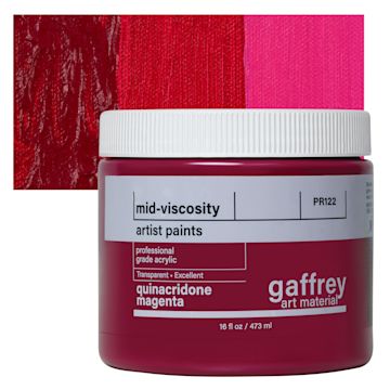 Open in modal - Gaffrey Art Material Standard Body Acrylic Paint - Quinacridone Magenta, 473 ml jar and swatch