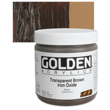Golden Heavy Body Artist Acrylics - Transparent Brown Iron Oxide, 16 oz Jar