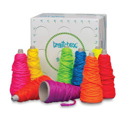 Trait-Tex Jumbo Roving - spools in 8 Neon Colors shown with package
