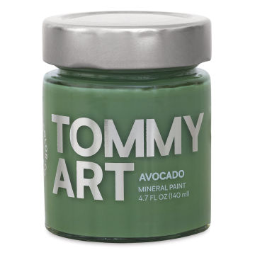 Tommy Art Mineral Paint - Front of 140 ml Jar of Avocado Paint