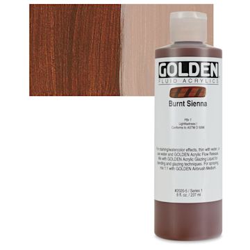 Open in modal - Golden Fluid Acrylic - Burnt Sienna, 8 oz bottle and swatch