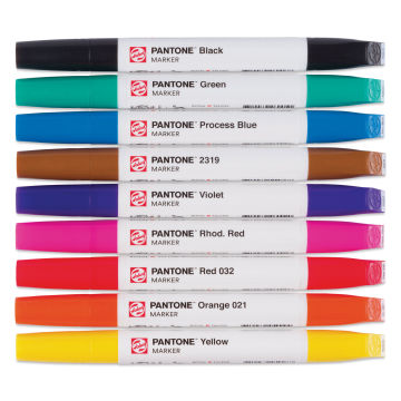 Pantone Dual Tip Markers - Primary, Set of 9, markers laid out with caps on